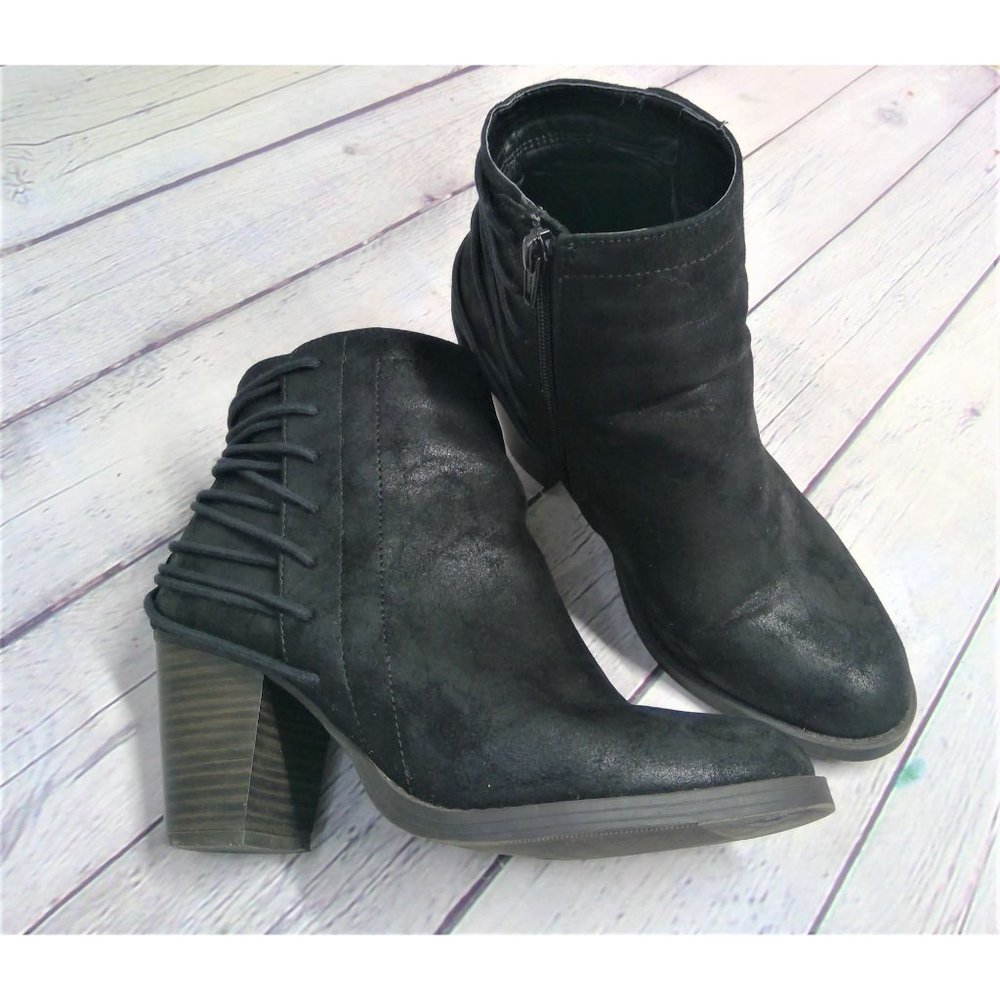 Candies | Black Ankle Booties w/ Cord Heel Detail Size 8